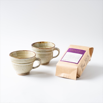 「けやき窯コーヒーカップ」×2個とチョコレートブレンド（200g）のセット