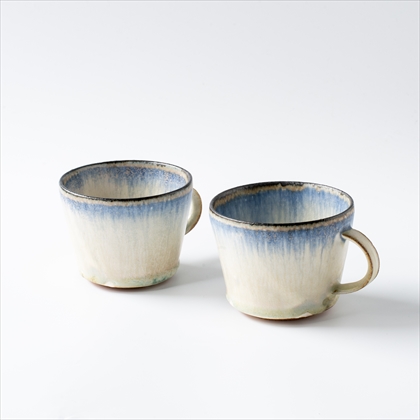 「信凛窯マグカップ（彩色灰釉・青）×2個とチョコレートブレンド（200g）のセット