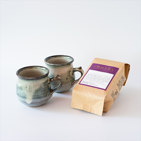 「湯町窯マグカップ(海鼠釉)」×2個とチョコレートブレンド（200g）のセット