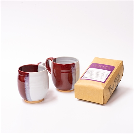 「上神焼 マグカップ(丸型)」×2個とチョコレートブレンド（200g）のセット